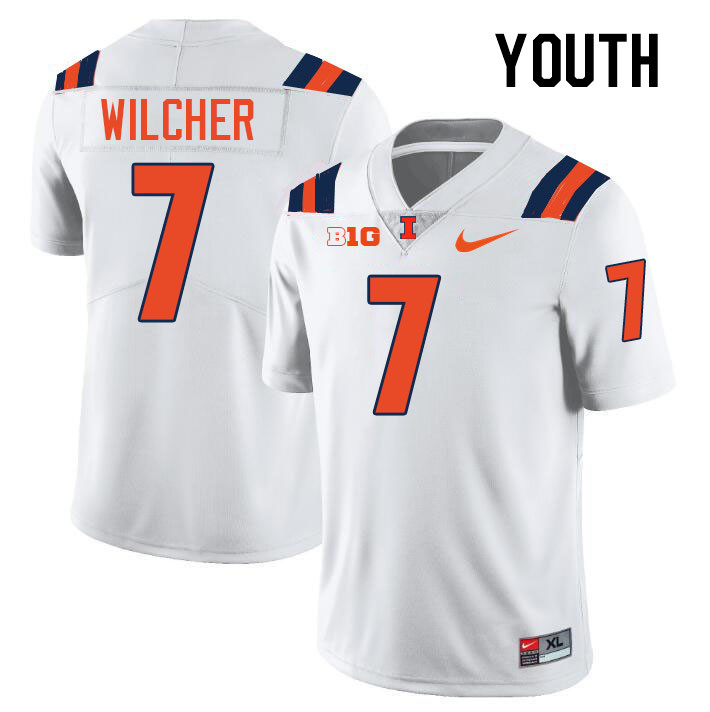 Youth #7 Kenari Wilcher Illinois Fighting Illini College Football Jerseys Stitched-White